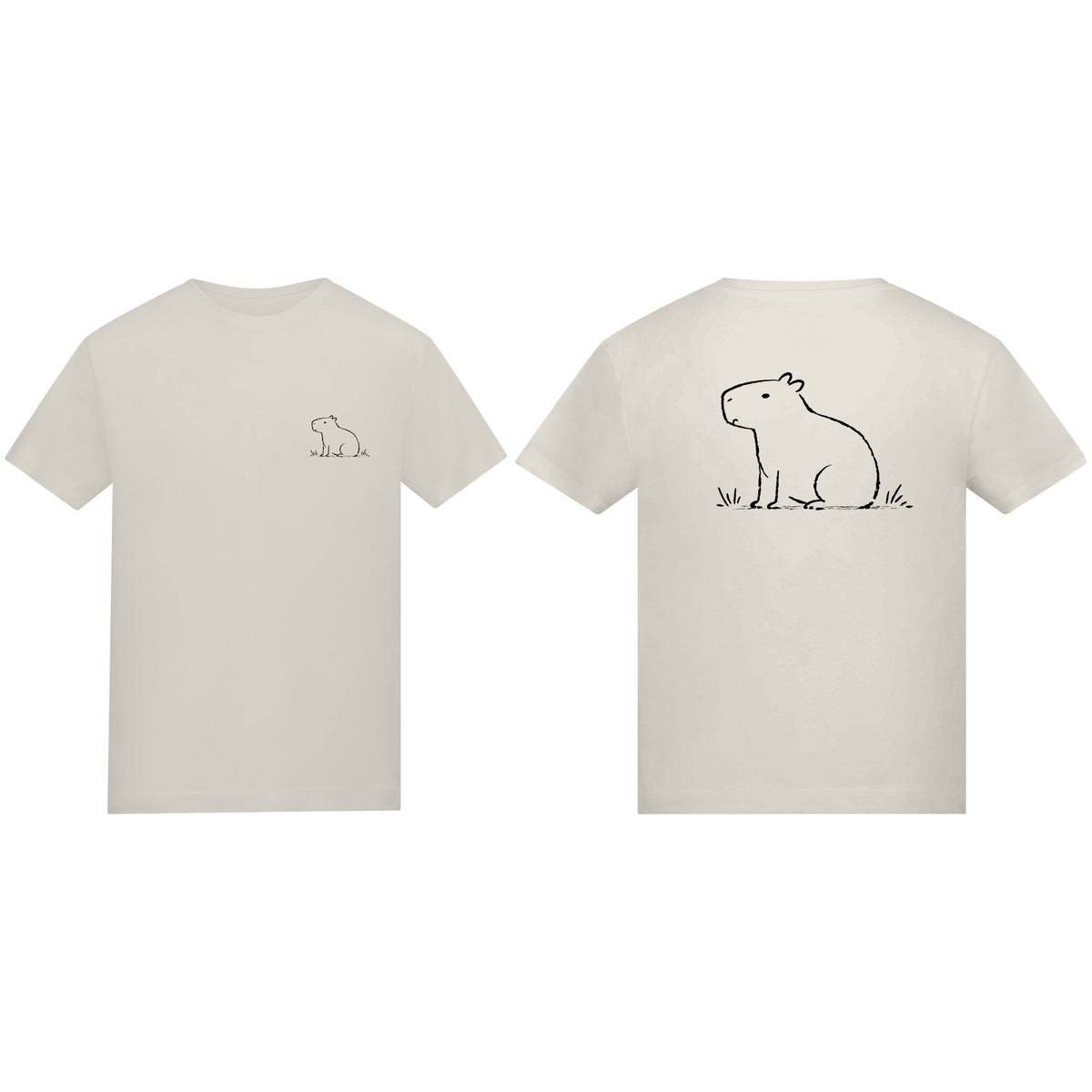 Adult T-shirt | Calm Capybara on ADULT Chest Pocket | Calm Capybara on ADULT Full Back Natural Stone colour variant image