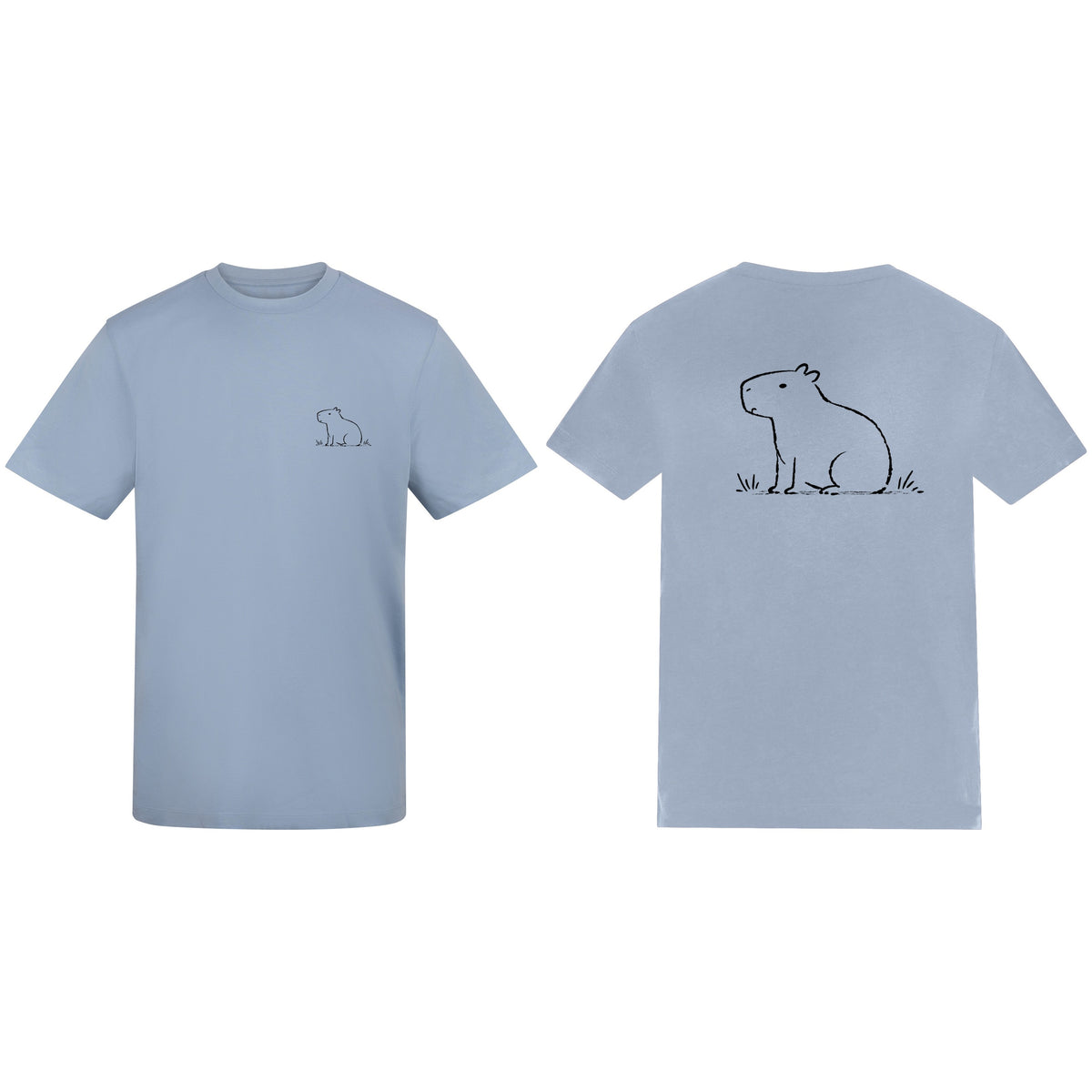 Adult T-shirt | Calm Capybara on ADULT Chest Pocket | Calm Capybara on ADULT Full Back Sky Blue colour variant image