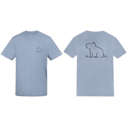 Adult T-shirt | Calm Capybara on ADULT Chest Pocket | Calm Capybara on ADULT Full Back Sky Blue colour variant image