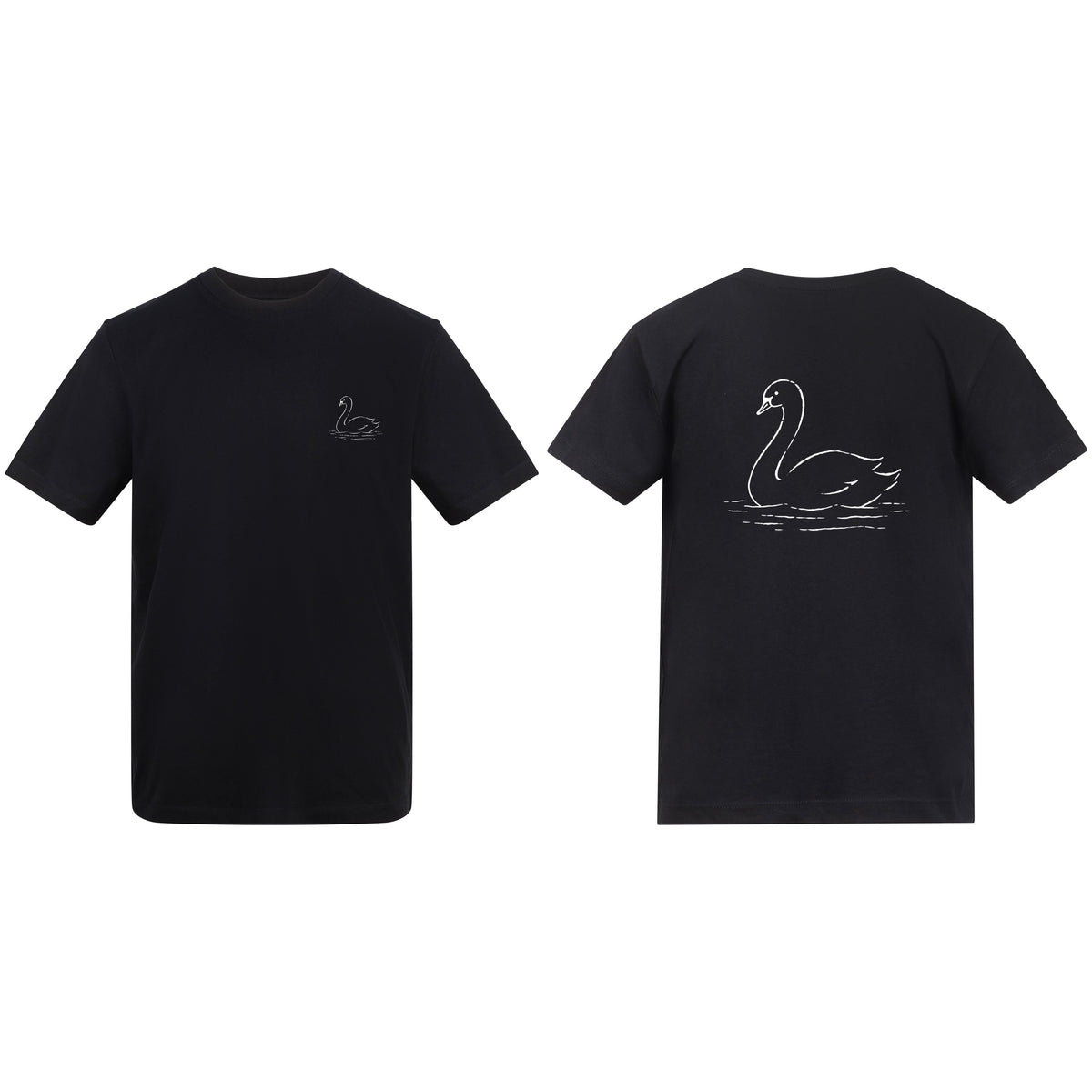 Gliding Swan Adult Unisex T-shirt from the Wild Lines Range Deep Black colour variant image