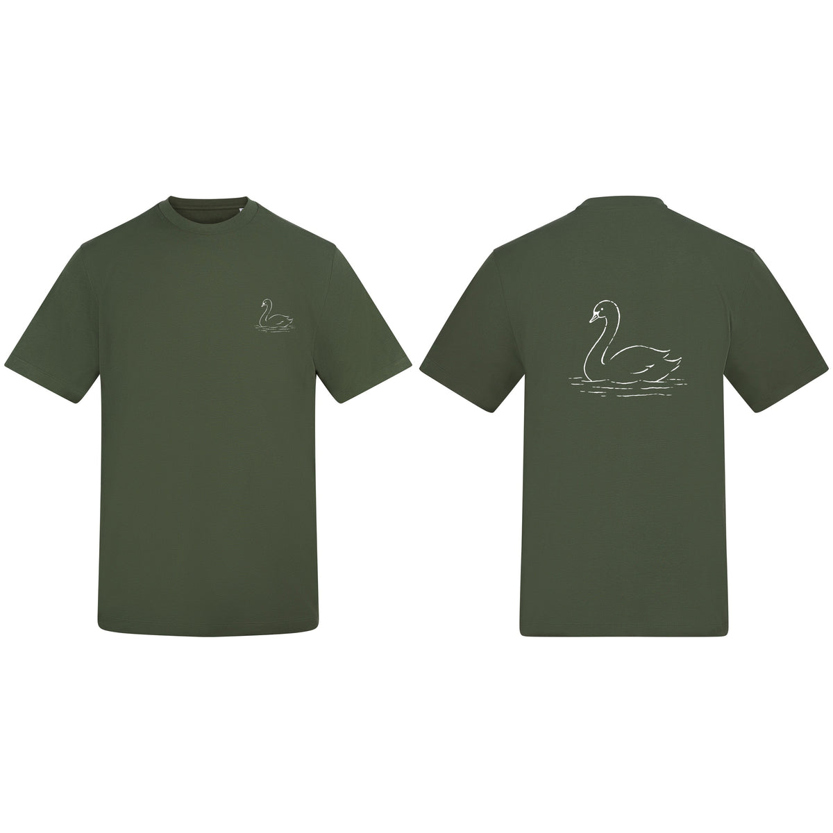 Gliding Swan Adult Unisex T-shirt from the Wild Lines Range Earthy Green colour variant image