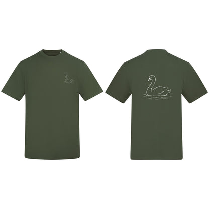 Gliding Swan Adult Unisex T-shirt from the Wild Lines Range Earthy Green colour variant image