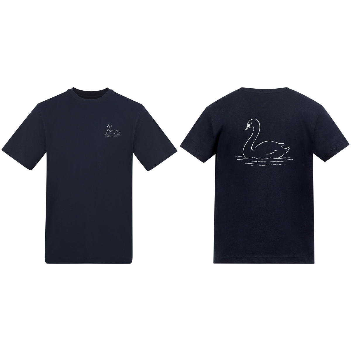 Gliding Swan Adult Unisex T-shirt from the Wild Lines Range French Navy colour variant image