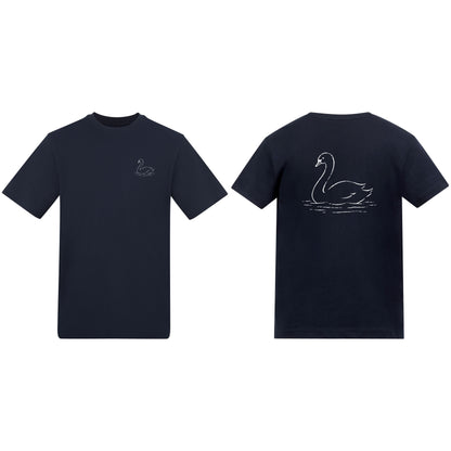 Gliding Swan Adult Unisex T-shirt from the Wild Lines Range French Navy colour variant image