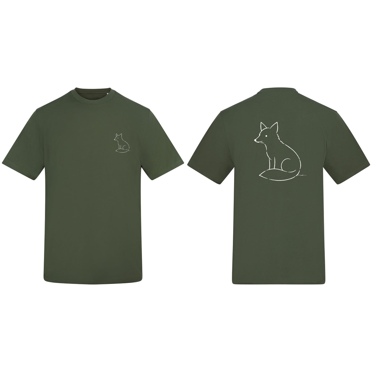 Poised Fox Adult Unisex T-shirt from the Wild Lines Range Earthy Green colour variant image