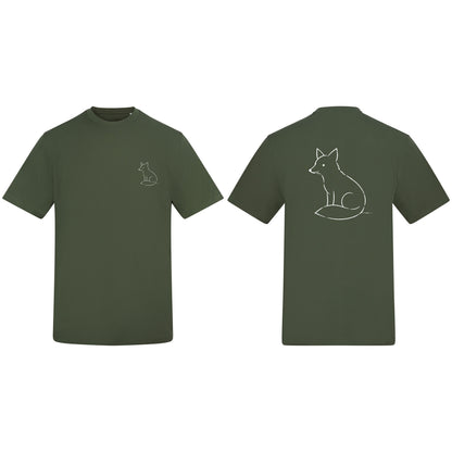 Poised Fox Adult Unisex T-shirt from the Wild Lines Range Earthy Green colour variant image