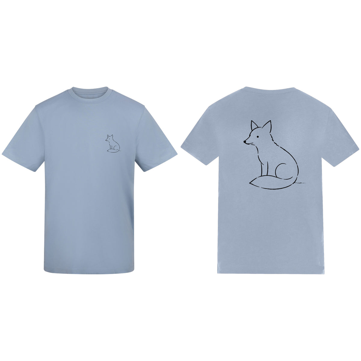 Poised Fox Adult Unisex T-shirt from the Wild Lines Range Sky Blue colour variant image
