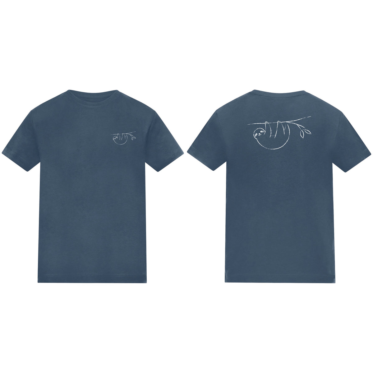 Hanging Sloth Adult Unisex T-shirt from the Wild Lines Range Airforce Blue colour variant image