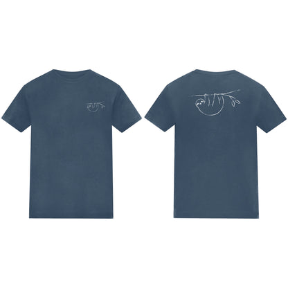 Hanging Sloth Adult Unisex T-shirt from the Wild Lines Range Airforce Blue colour variant image