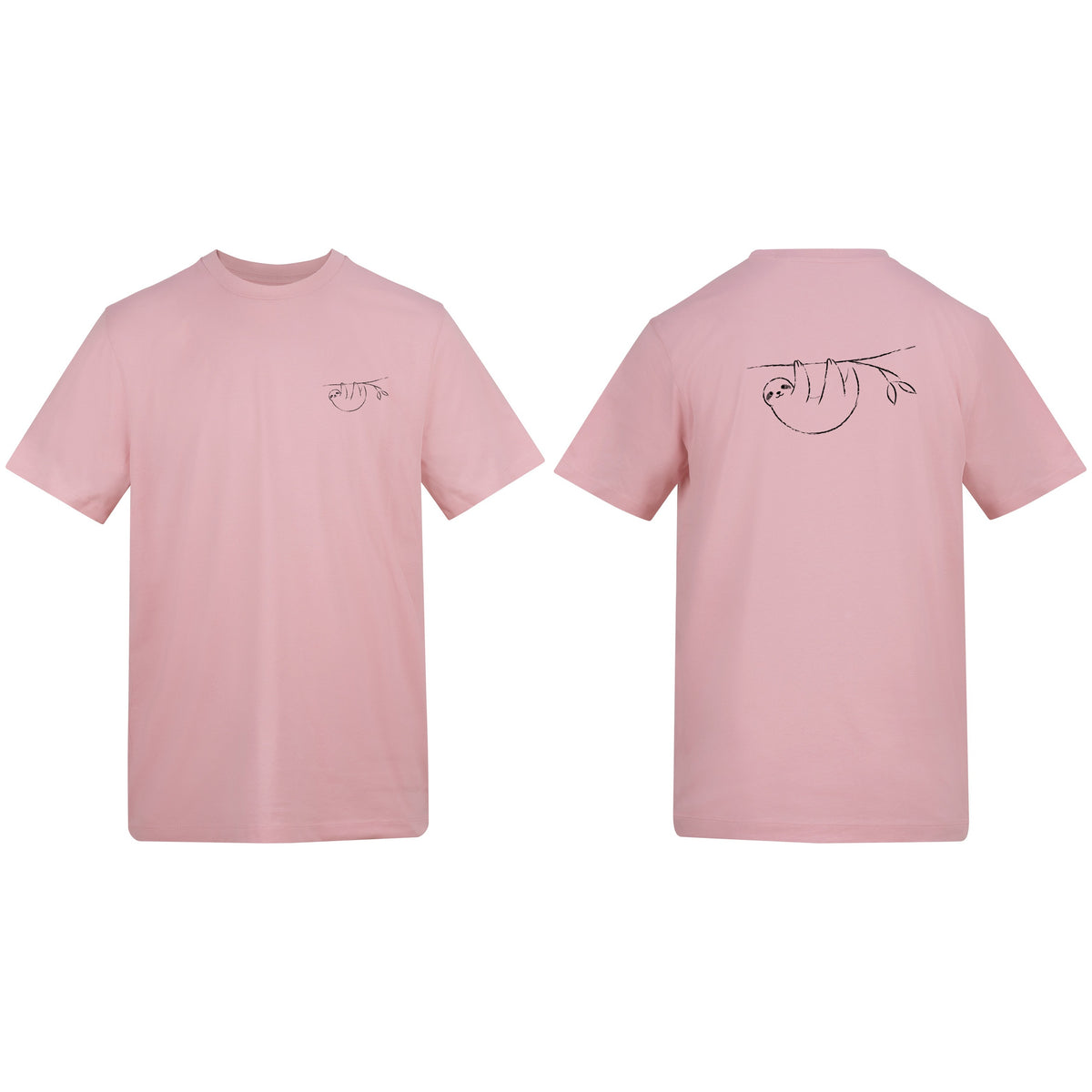 Hanging Sloth Adult Unisex T-shirt from the Wild Lines Range Baby Pink colour variant image