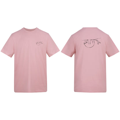 Hanging Sloth Adult Unisex T-shirt from the Wild Lines Range Baby Pink colour variant image