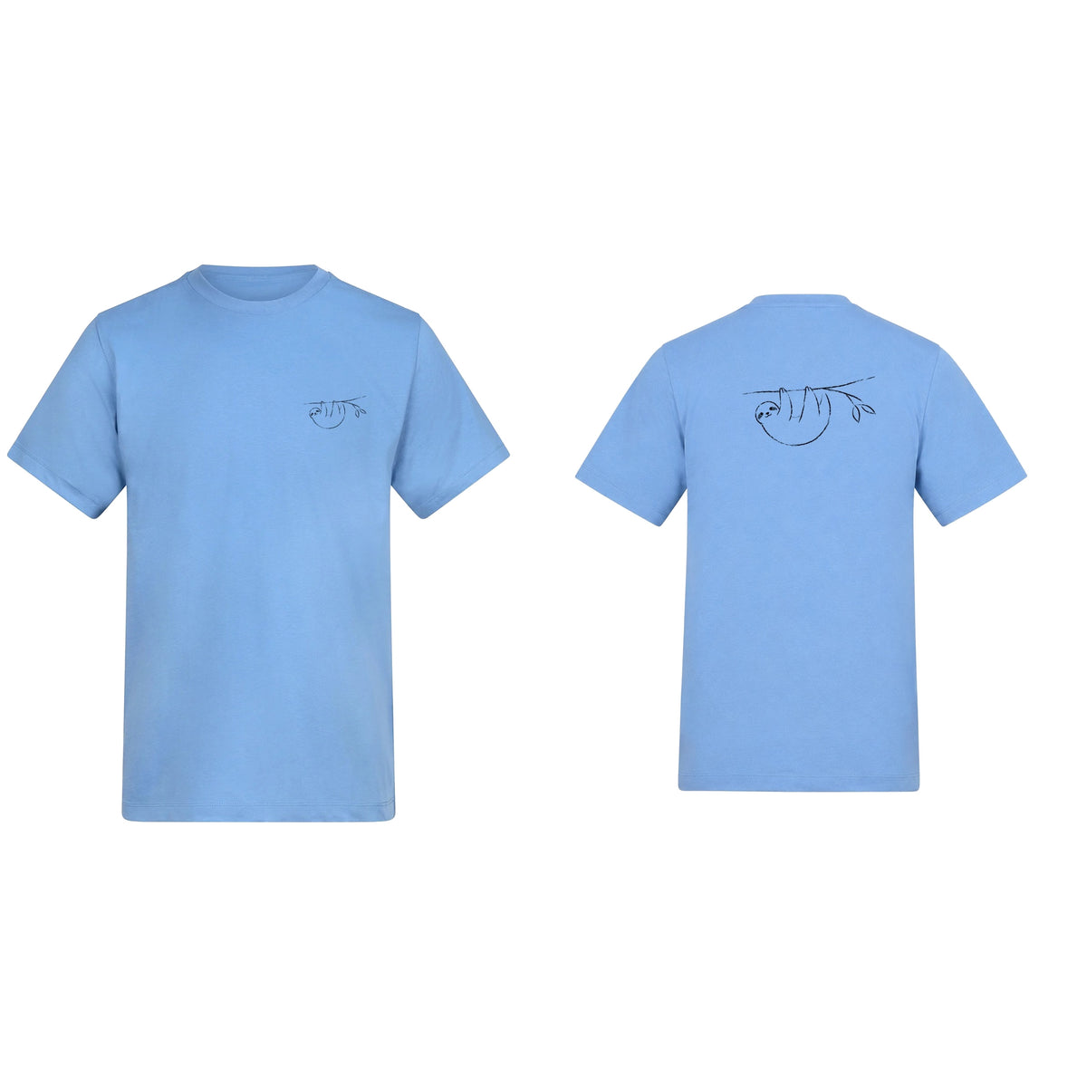 Hanging Sloth Adult Unisex T-shirt from the Wild Lines Range Cornflower Blue colour variant image