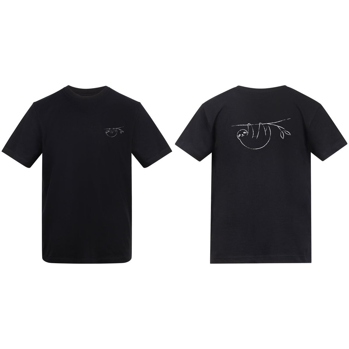 Hanging Sloth Adult Unisex T-shirt from the Wild Lines Range Deep Black colour variant image