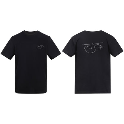 Hanging Sloth Adult Unisex T-shirt from the Wild Lines Range Deep Black colour variant image