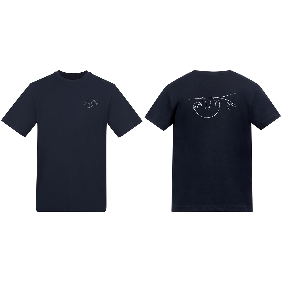 Hanging Sloth Adult Unisex T-shirt from the Wild Lines Range French Navy colour variant image