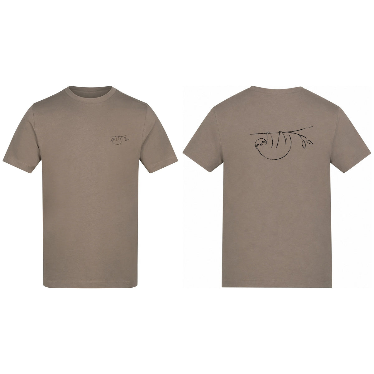 Hanging Sloth Adult Unisex T-shirt from the Wild Lines Range Mocha Brown colour variant image