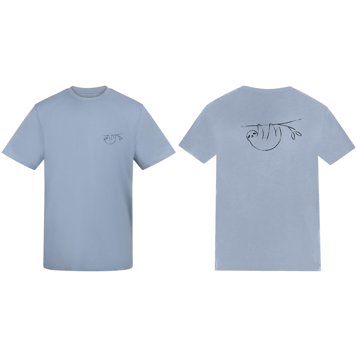 Hanging Sloth Adult Unisex T-shirt from the Wild Lines Range Sky Blue colour variant image