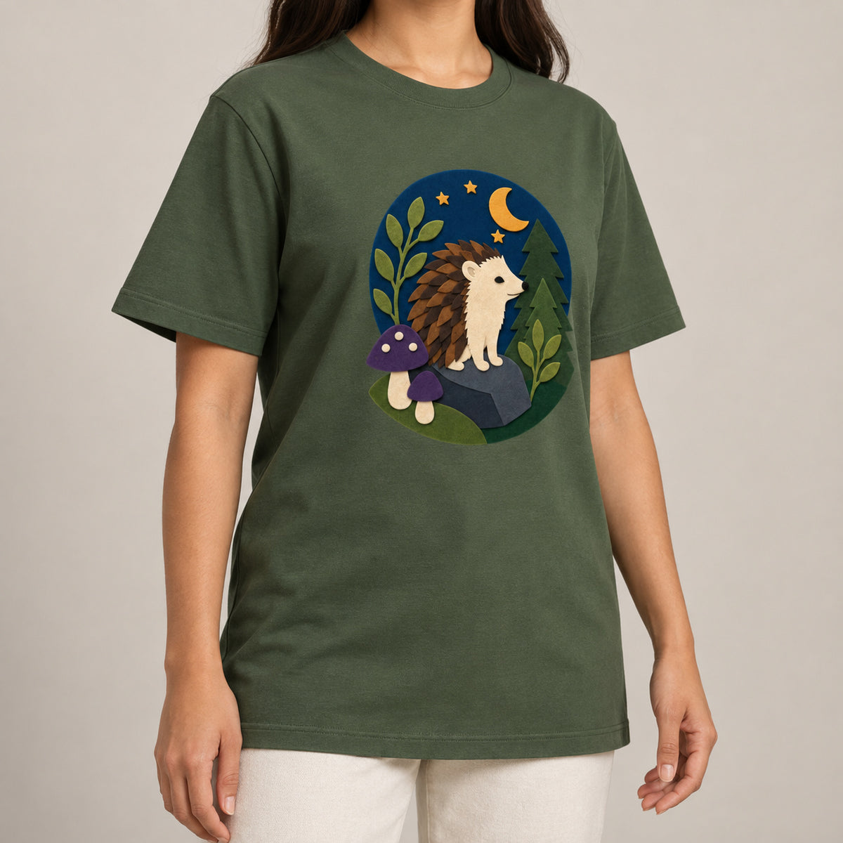 Hedgehog Under the Stars Adult Unisex T-shirt - Felt & Fauna Range lead image