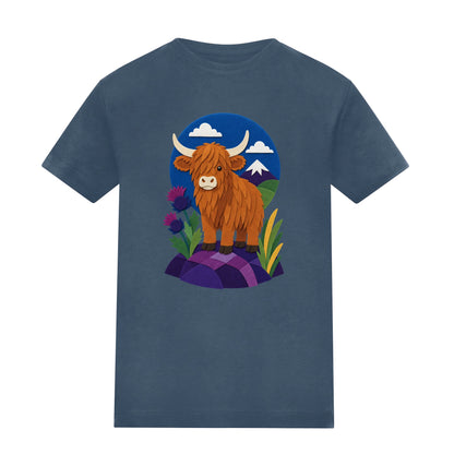 Highland Cow & Thistles Adult Unisex T-shirt - Felt & Fauna Range