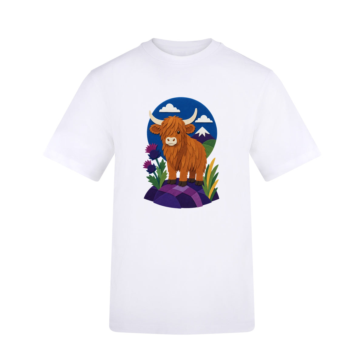 Highland Cow & Thistles Adult Unisex T-shirt - Felt & Fauna Range