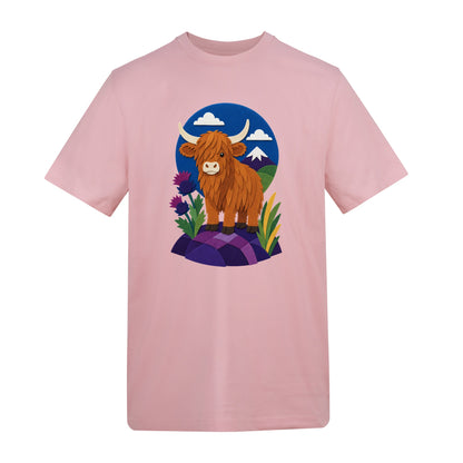 Highland Cow & Thistles Adult Unisex T-shirt - Felt & Fauna Range