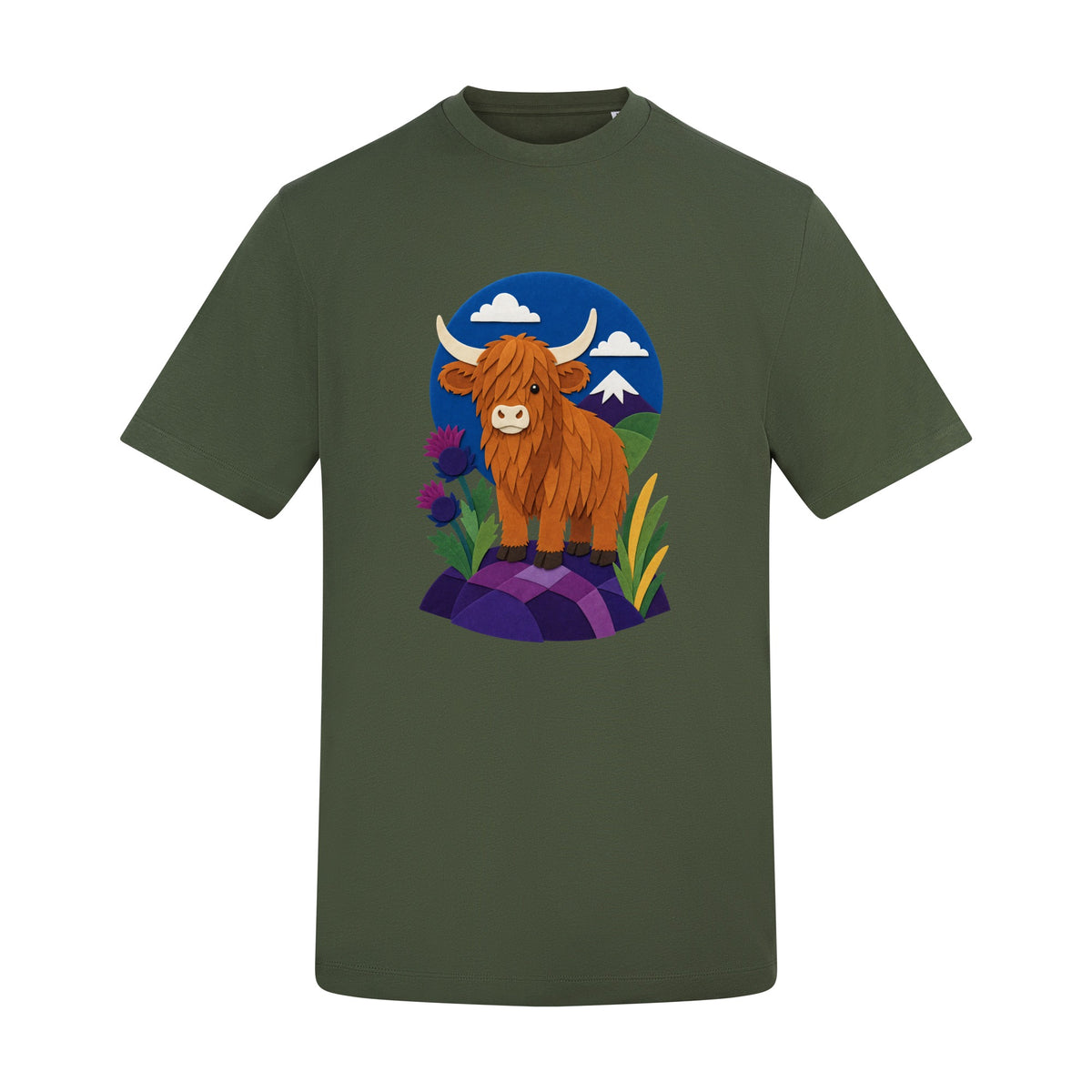 Highland Cow & Thistles Adult Unisex T-shirt - Felt & Fauna Range