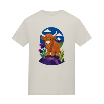 Highland Cow & Thistles Adult Unisex T-shirt - Felt & Fauna Range