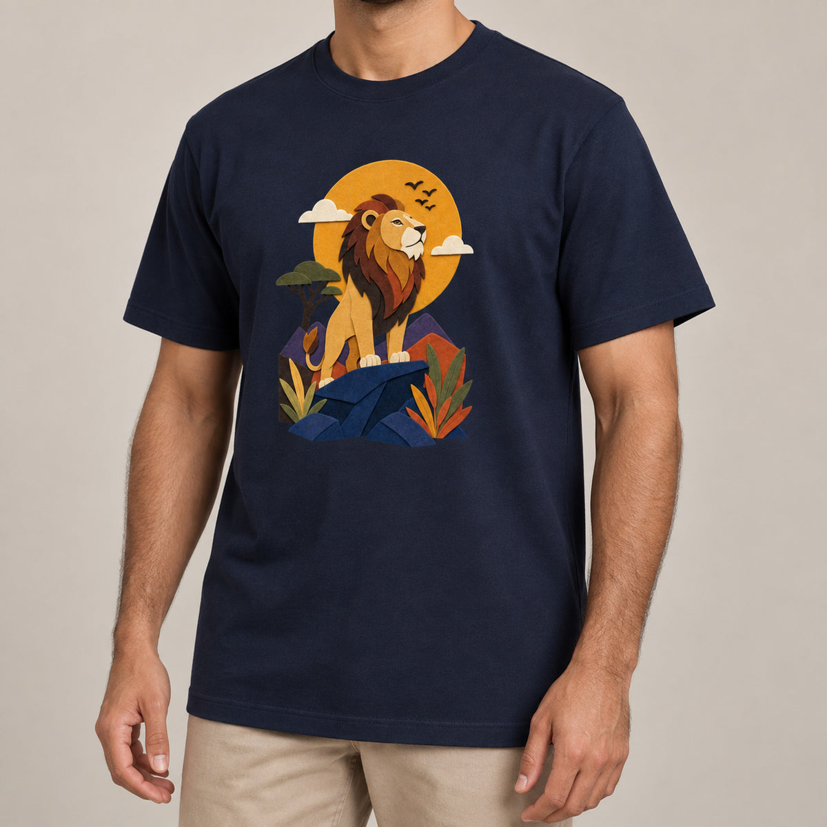 Lion on the Lookout Adult Unisex T-shirt - Felt & Fauna Range lead image