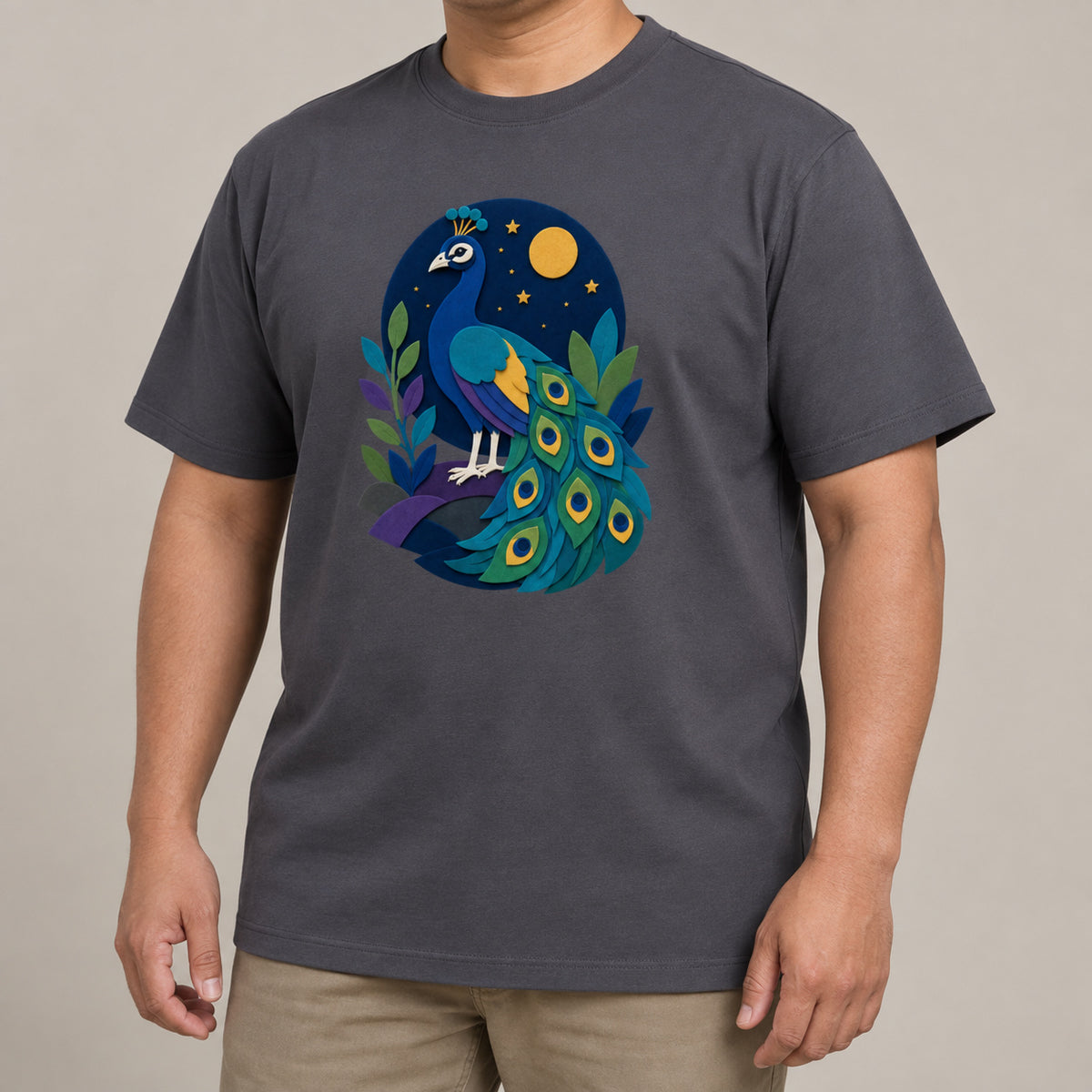 Peacock at Midnight Adult Unisex T-shirt - Felt & Fauna Range lead image
