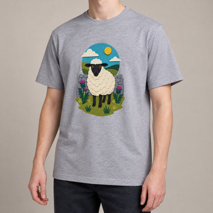 Sheep by the Stone Wall Adult Unisex T-shirt - Felt & Fauna Range lead image