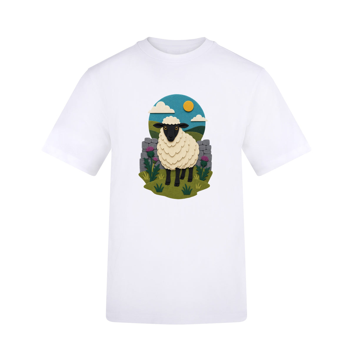 Sheep by the Stone Wall Adult Unisex T-shirt - Felt & Fauna Range