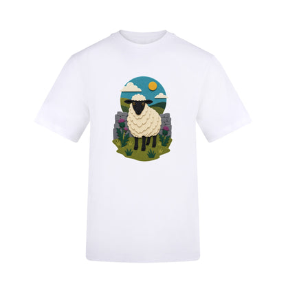 Sheep by the Stone Wall Adult Unisex T-shirt - Felt & Fauna Range