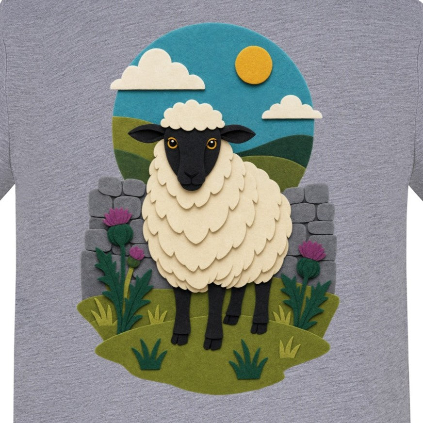 Sheep by the Stone Wall Adult Unisex T-shirt - Felt & Fauna Range gallery image 2