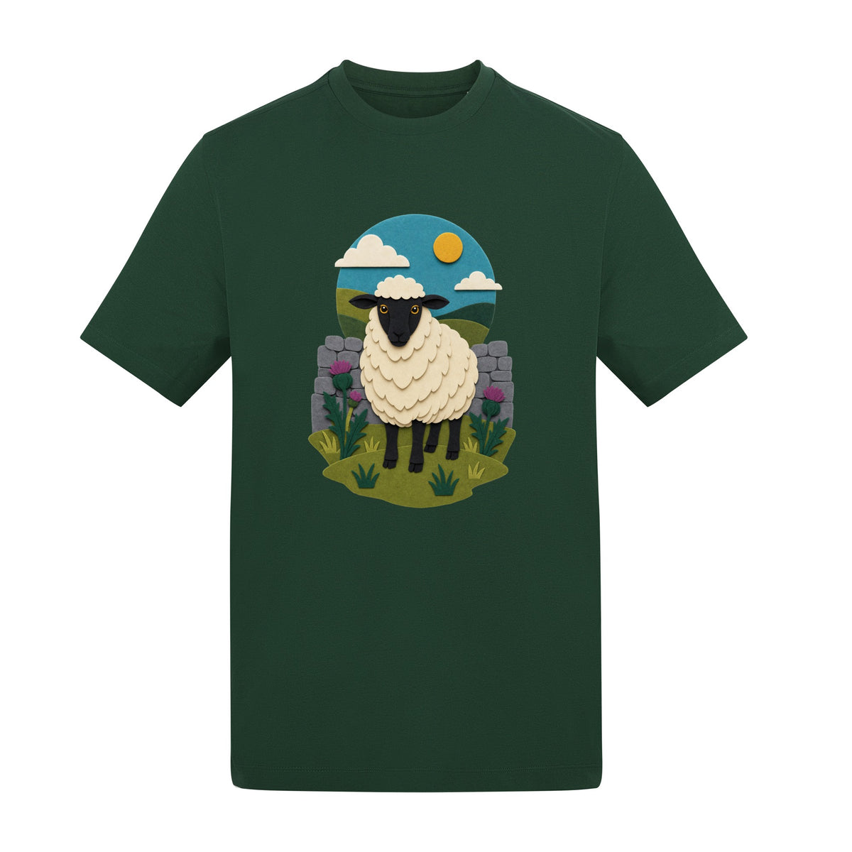 Sheep by the Stone Wall Adult Unisex T-shirt - Felt & Fauna Range