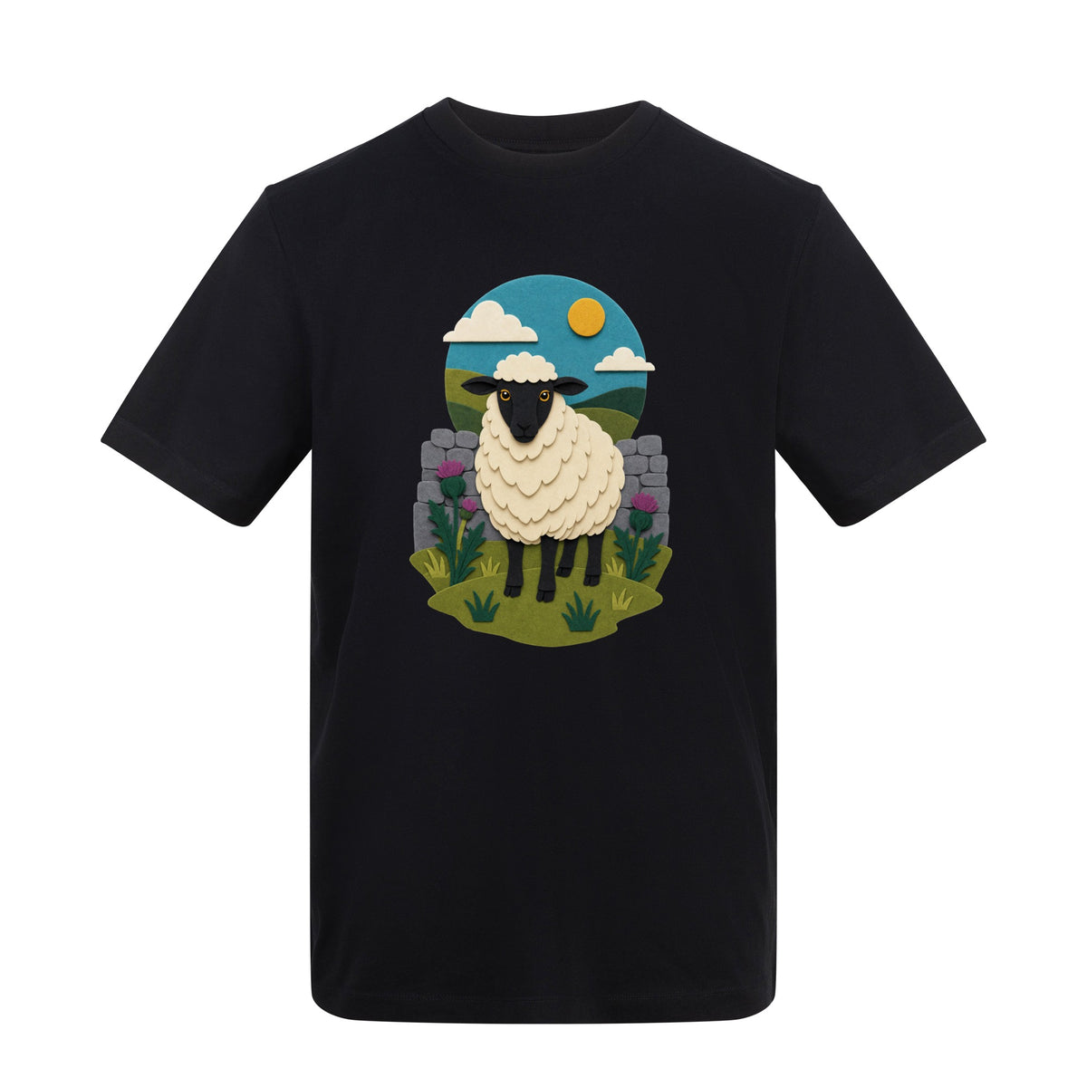 Sheep by the Stone Wall Adult Unisex T-shirt - Felt & Fauna Range
