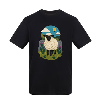 Sheep by the Stone Wall Adult Unisex T-shirt - Felt & Fauna Range