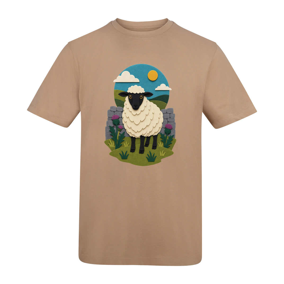 Sheep by the Stone Wall Adult Unisex T-shirt - Felt & Fauna Range