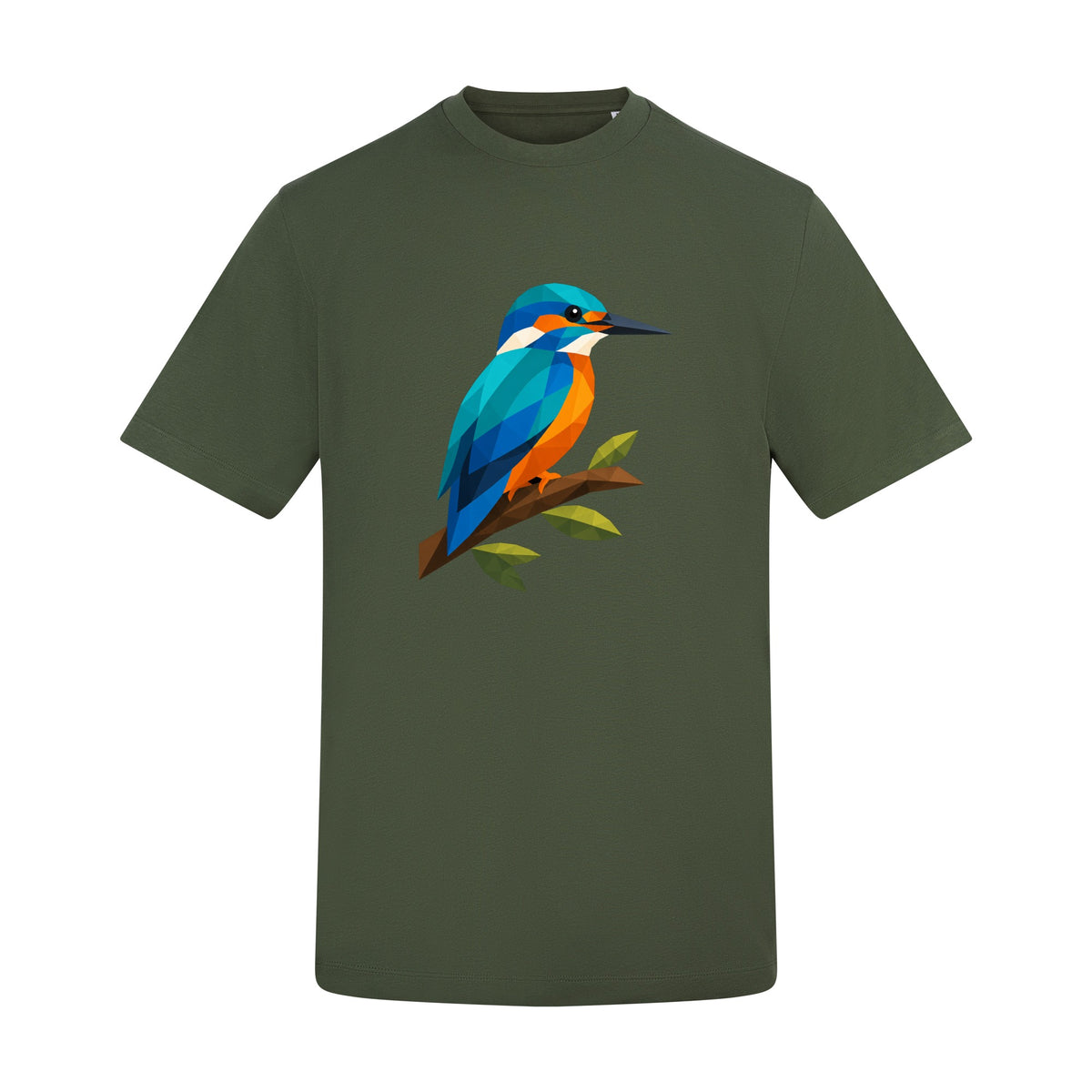 Kingfisher Among Reeds Adult Unisex T-shirt - Prism Kingdom Range Earthy Green colour variant image