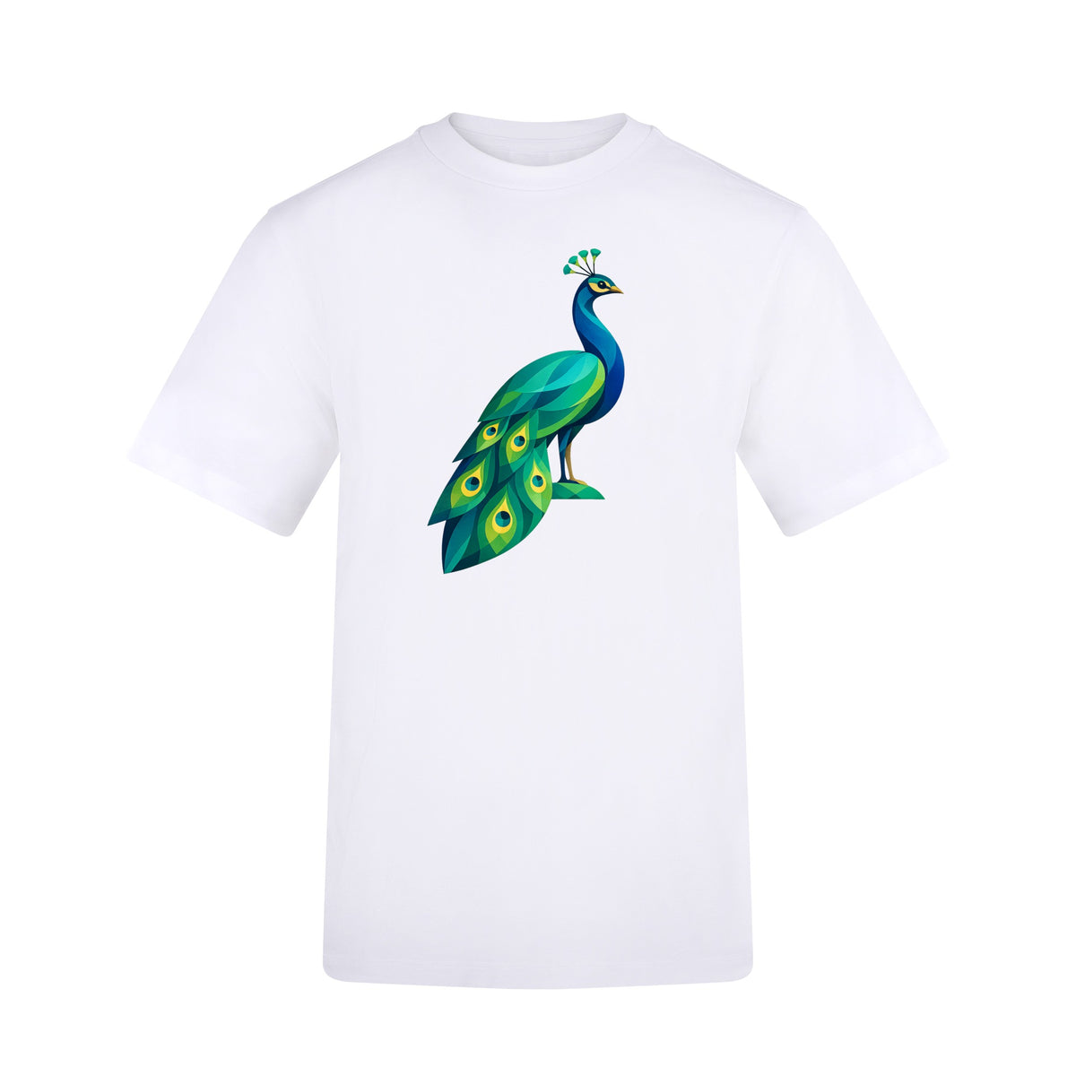 Peacock in Prism Adult Unisex T-shirt - Prism Kingdom Range Arctic White colour variant image