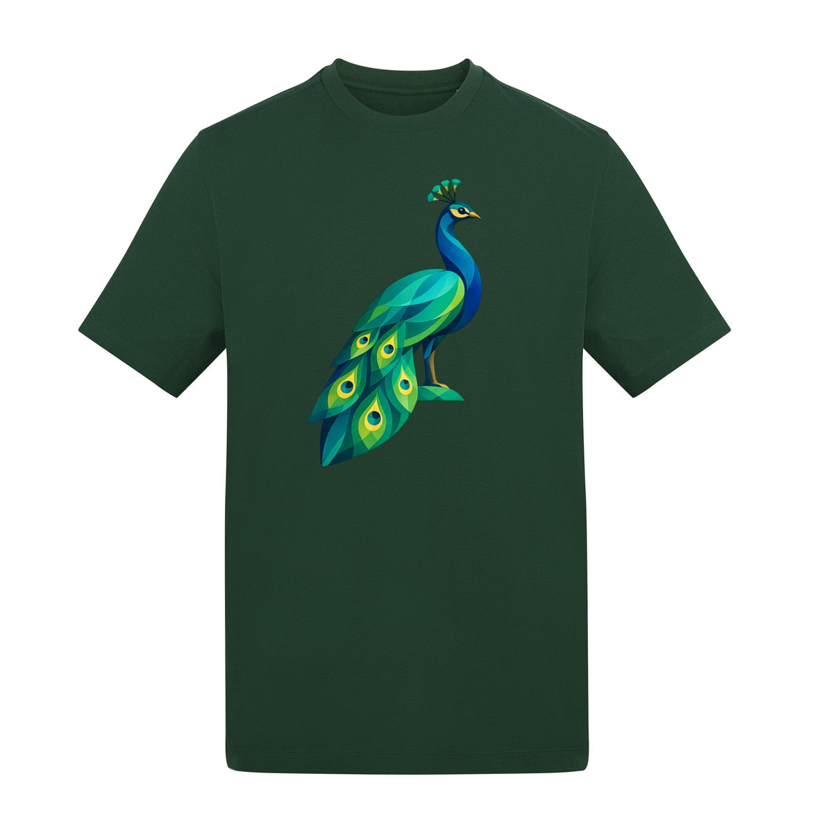 Peacock in Prism Adult Unisex T-shirt - Prism Kingdom Range Bottle Green colour variant image