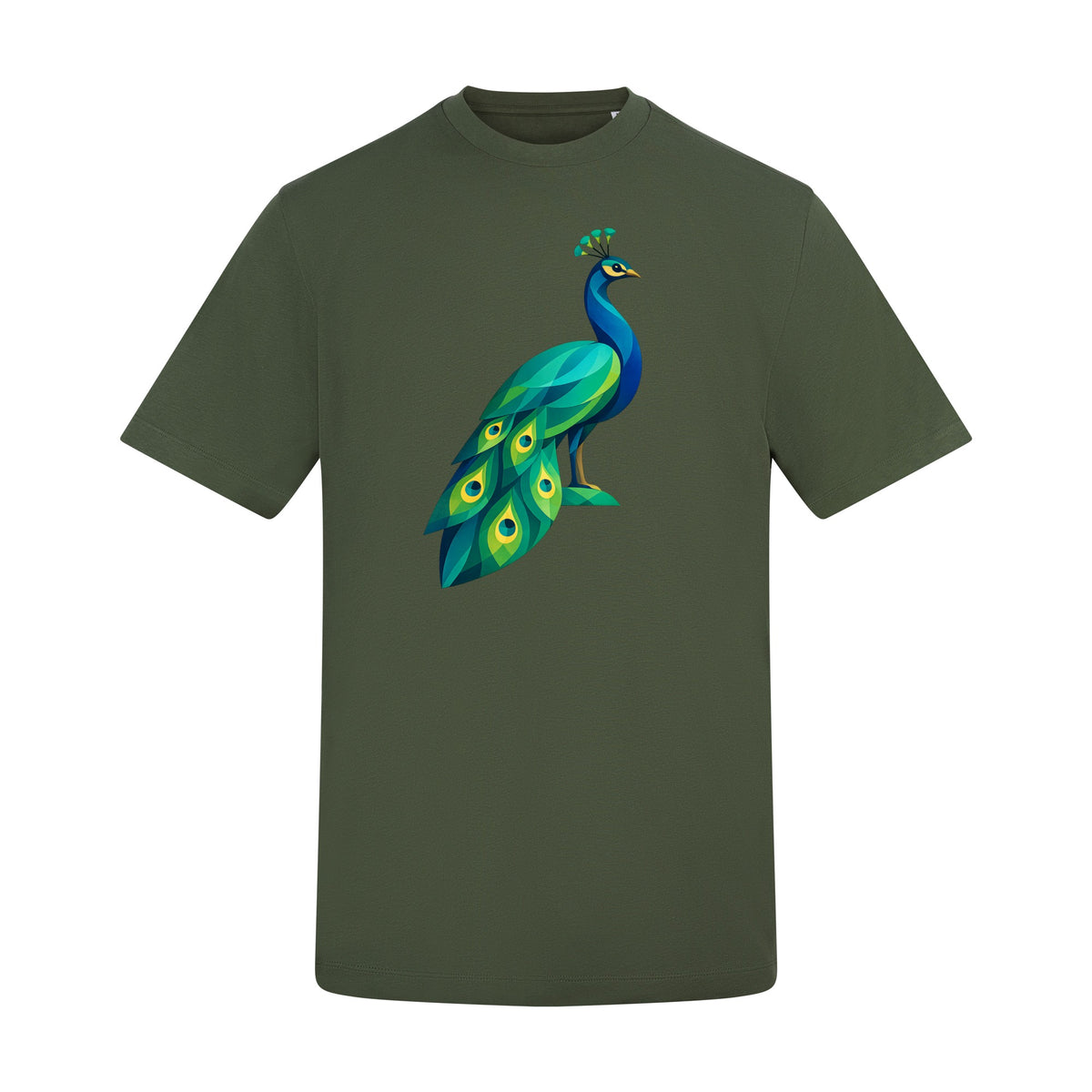 Peacock in Prism Adult Unisex T-shirt - Prism Kingdom Range Earthy Green colour variant image