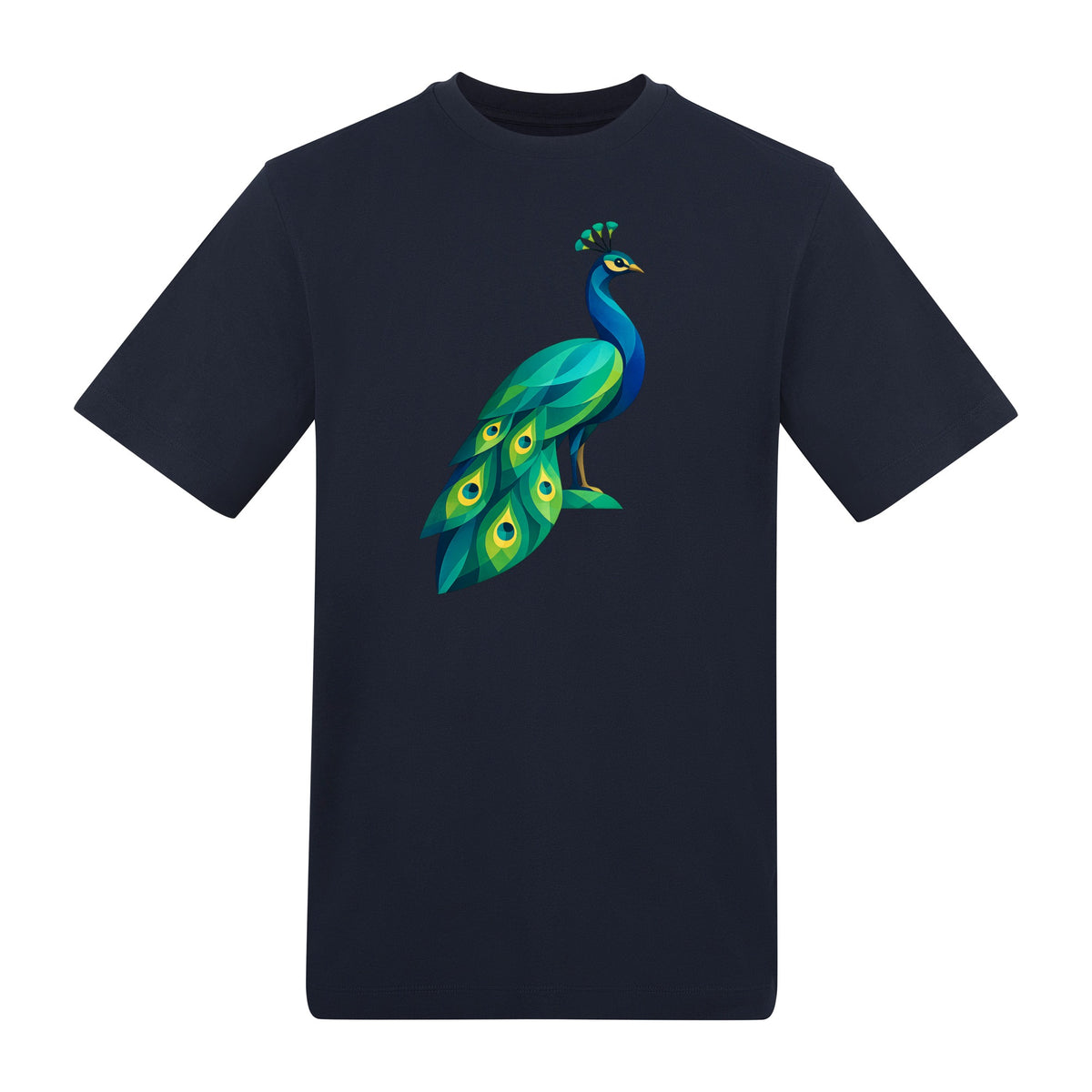 Peacock in Prism Adult Unisex T-shirt - Prism Kingdom Range French Navy colour variant image