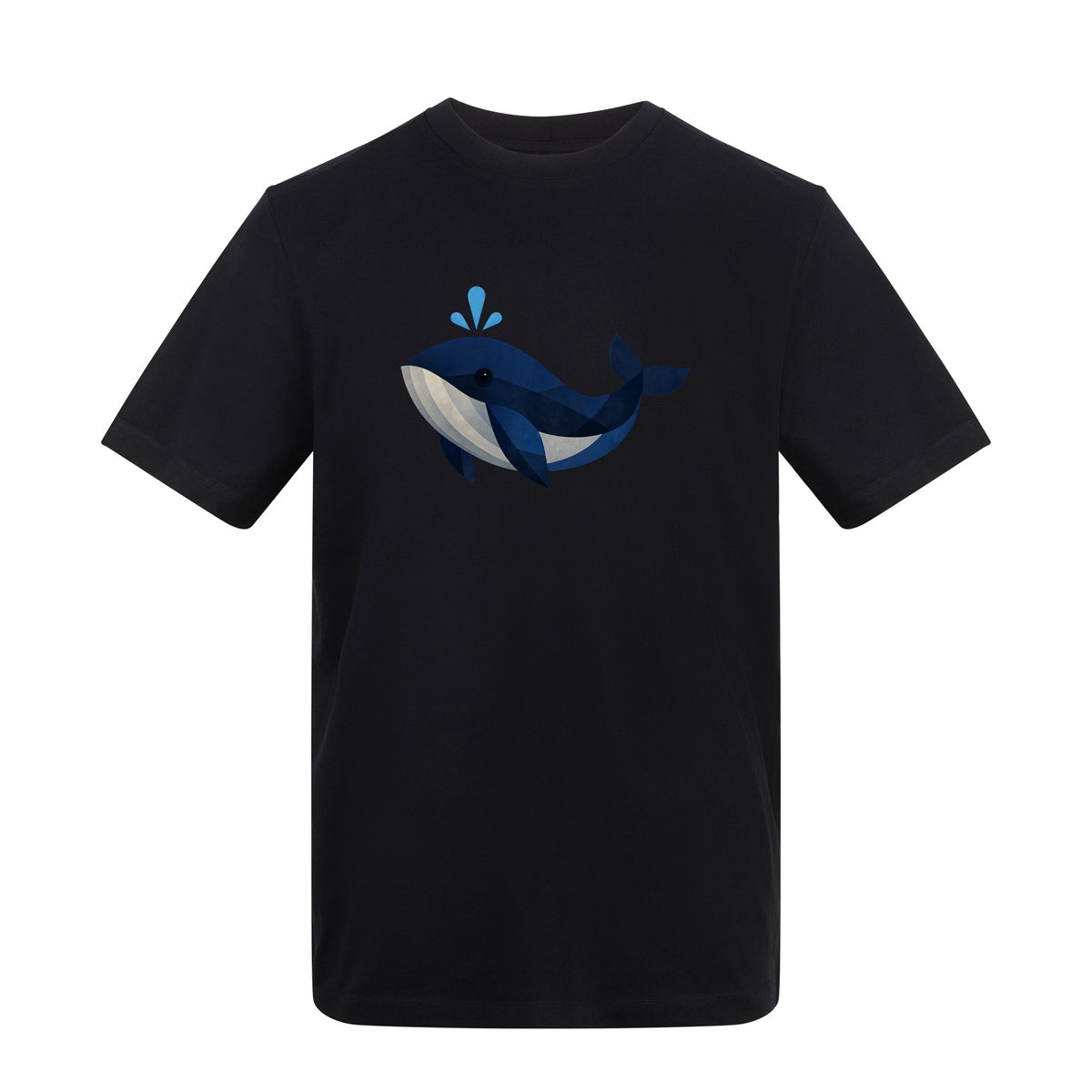 Whale in Blue Adult Unisex T-shirt - Prism Kingdom Range Deep Black colour variant image