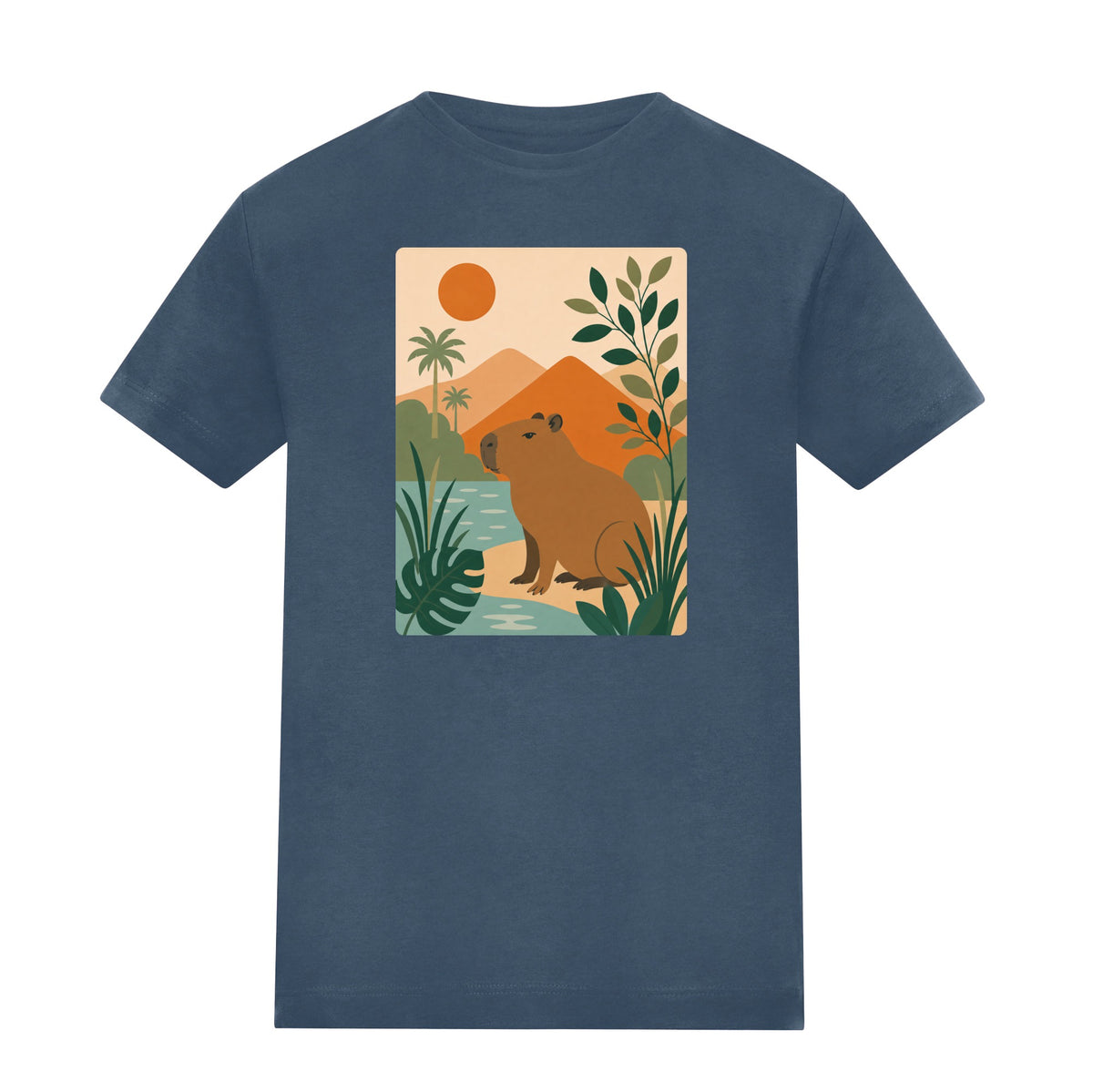 Capybara Oasis Adult Unisex T-shirt - Wild Horizons Range Airforce Blue colour variant image