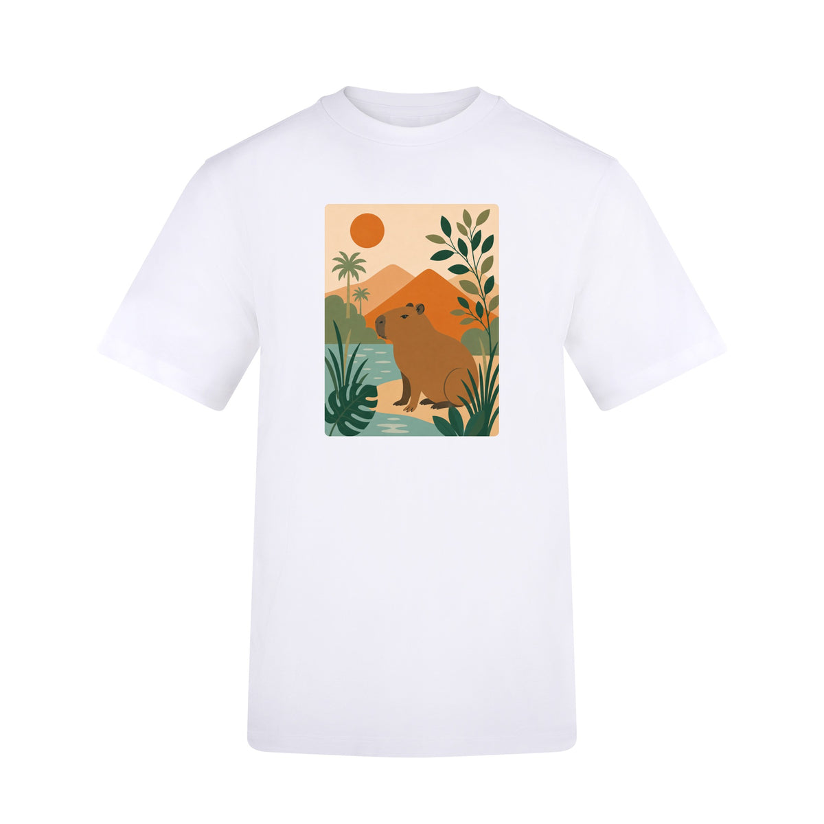 Capybara Oasis Adult Unisex T-shirt - Wild Horizons Range Arctic White colour variant image