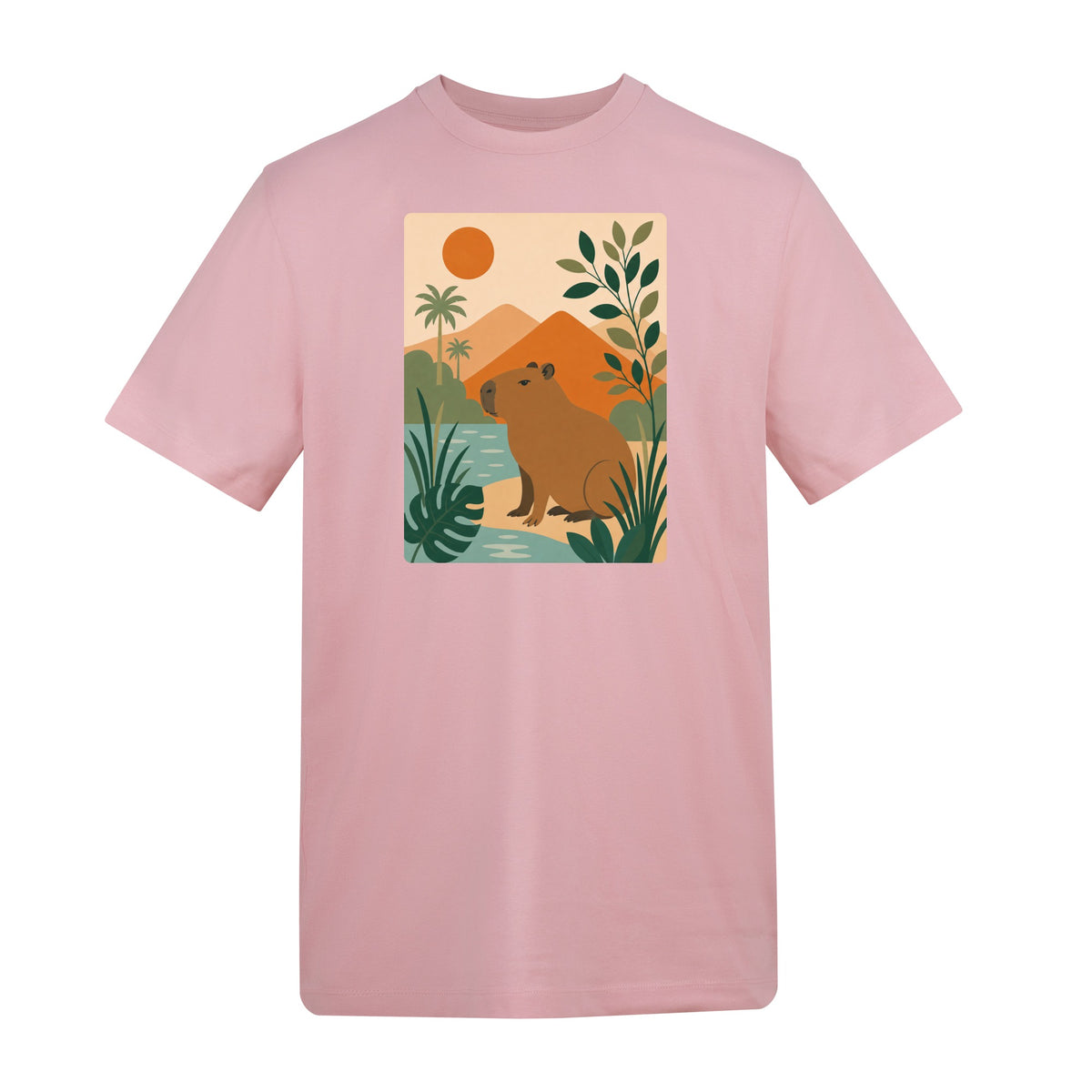 Capybara Oasis Adult Unisex T-shirt - Wild Horizons Range Baby Pink colour variant image