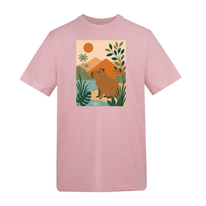 Capybara Oasis Adult Unisex T-shirt - Wild Horizons Range Baby Pink colour variant image