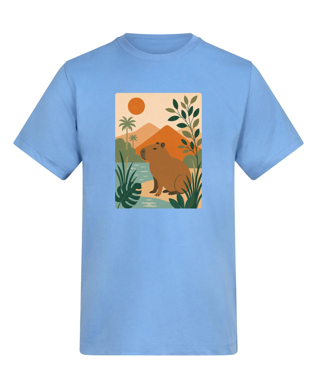 Capybara Oasis Adult Unisex T-shirt - Wild Horizons Range Cornflower Blue colour variant image