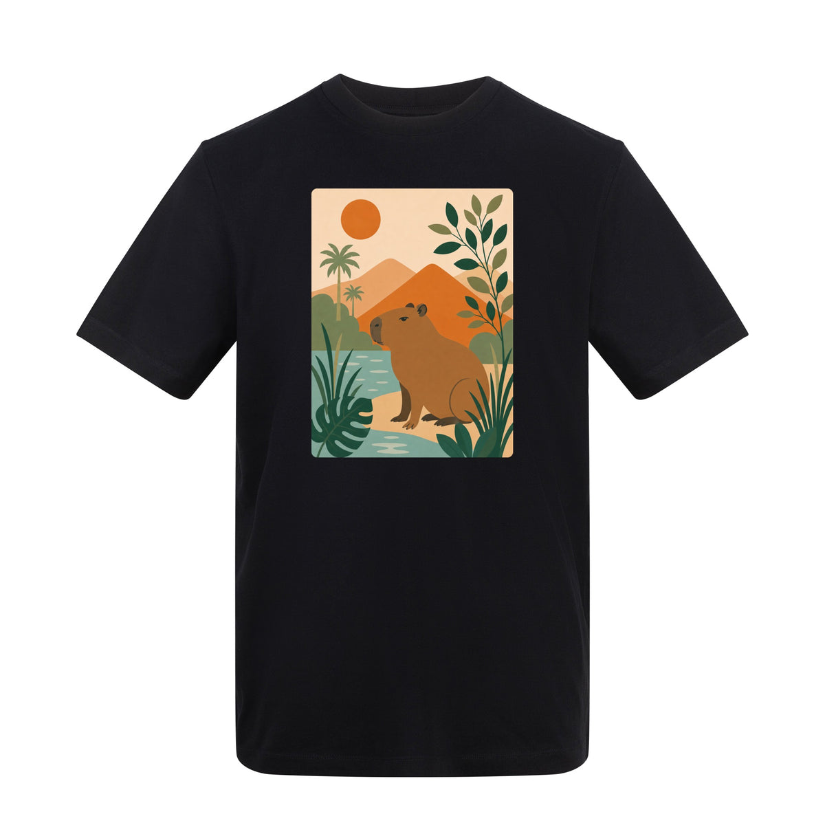 Capybara Oasis Adult Unisex T-shirt - Wild Horizons Range Deep Black colour variant image
