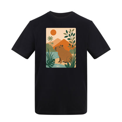 Capybara Oasis Adult Unisex T-shirt - Wild Horizons Range Deep Black colour variant image